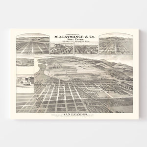 Vintage Map of San Leandro, California 1892