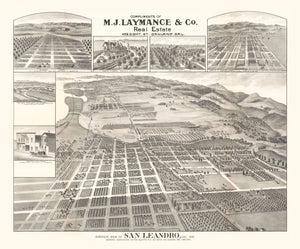 Vintage Map of San Leandro, California 1892