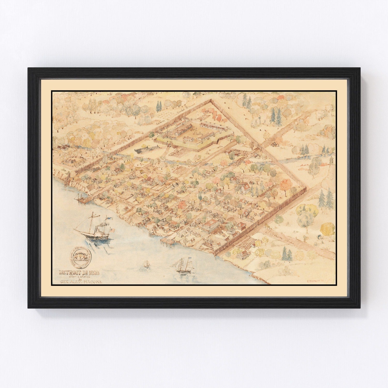 Vintage Map of Detroit, Michigan 1818