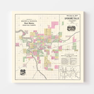 Vintage Map of Spokane Falls, Washington 1890