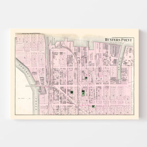 Vintage Map of Hunters Point Long Island, New York 1873