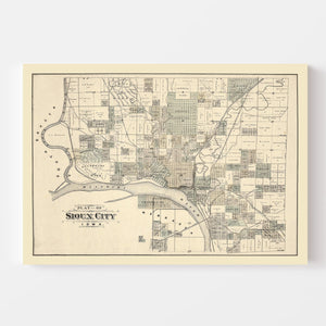 Vintage Map of Sioux City, Iowa 1893