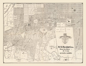 Vintage Map of San Mateo, California 1912