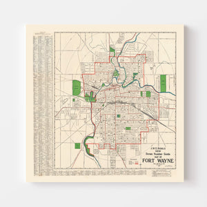 Vintage Map of Fort Wayne, Indiana 1919