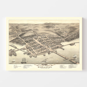 Vintage Map of Wicasset, Maine 1878