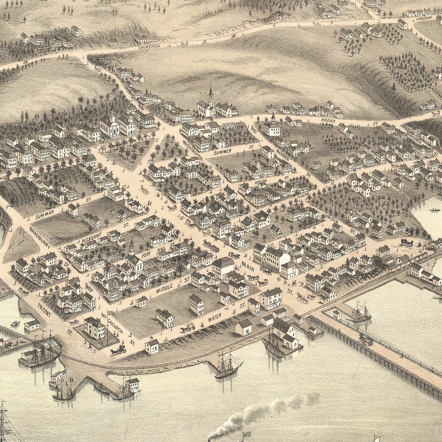 Vintage Map of Wicasset, Maine 1878