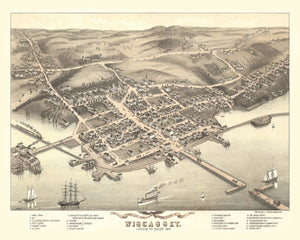 Vintage Map of Wicasset, Maine 1878