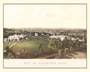 Vintage Map of Worcester, Massachusetts 1864