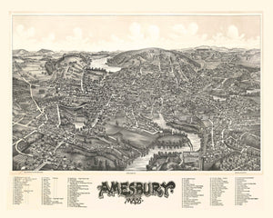 Vintage Map of Amesbury, Massachusetts 1890