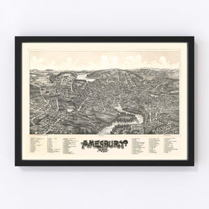 Vintage Map of Amesbury, Massachusetts 1890