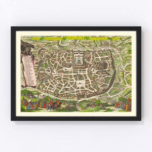 Vintage Map of Jerusalem, Israel 1645