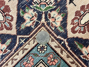 Pak Persian Rug 5x7, Wool Hand Knotted Vintage Carpet, Floral Medallion Rug, Brick Red & Navy Blue, Fine Weave, Medium Sized Rug