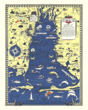 Vintage Map of Mobile Bay, 1950