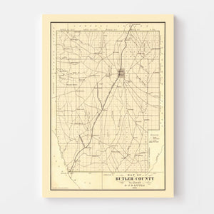 Vintage Map of Butler County, Alabama 1884