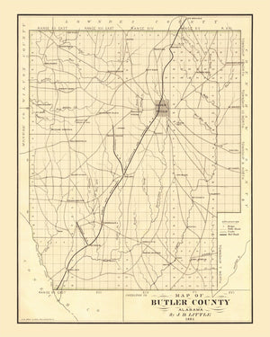 Vintage Map of Butler County, Alabama 1884