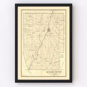Vintage Map of Butler County, Alabama 1884
