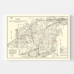 Vintage Map of Calhoun County, Alabama 1930