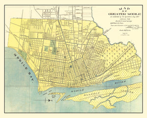 Vintage Map of Mobile, Alabama 1907