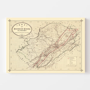 Vintage Map of Jefferson County, Alabama 1892