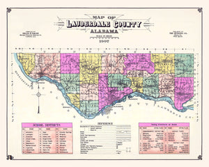 Vintage Map of Lauderdale County, Alabama 1907