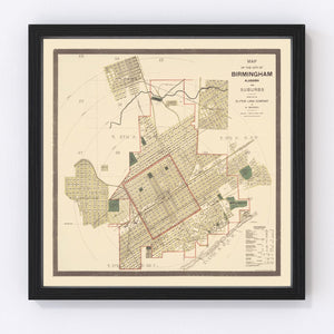 Vintage Map of Birmingham, Alabama 1888
