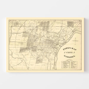 Vintage Map of Gadsden, Alabama 1888