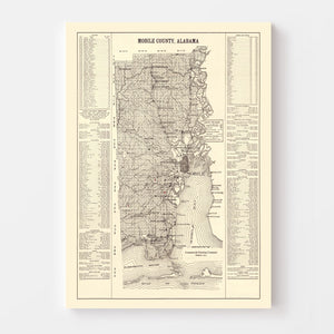 Vintage Map of Mobile County, Alabama 1915