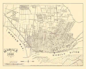 Vintage Map of Mobile, Alabama 1888