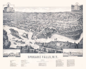 Vintage Map of Spokane Falls, Washington 1884