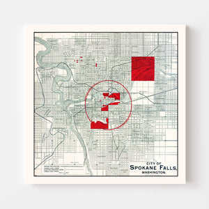 Vintage Map of Spokane Falls, Washington 1890