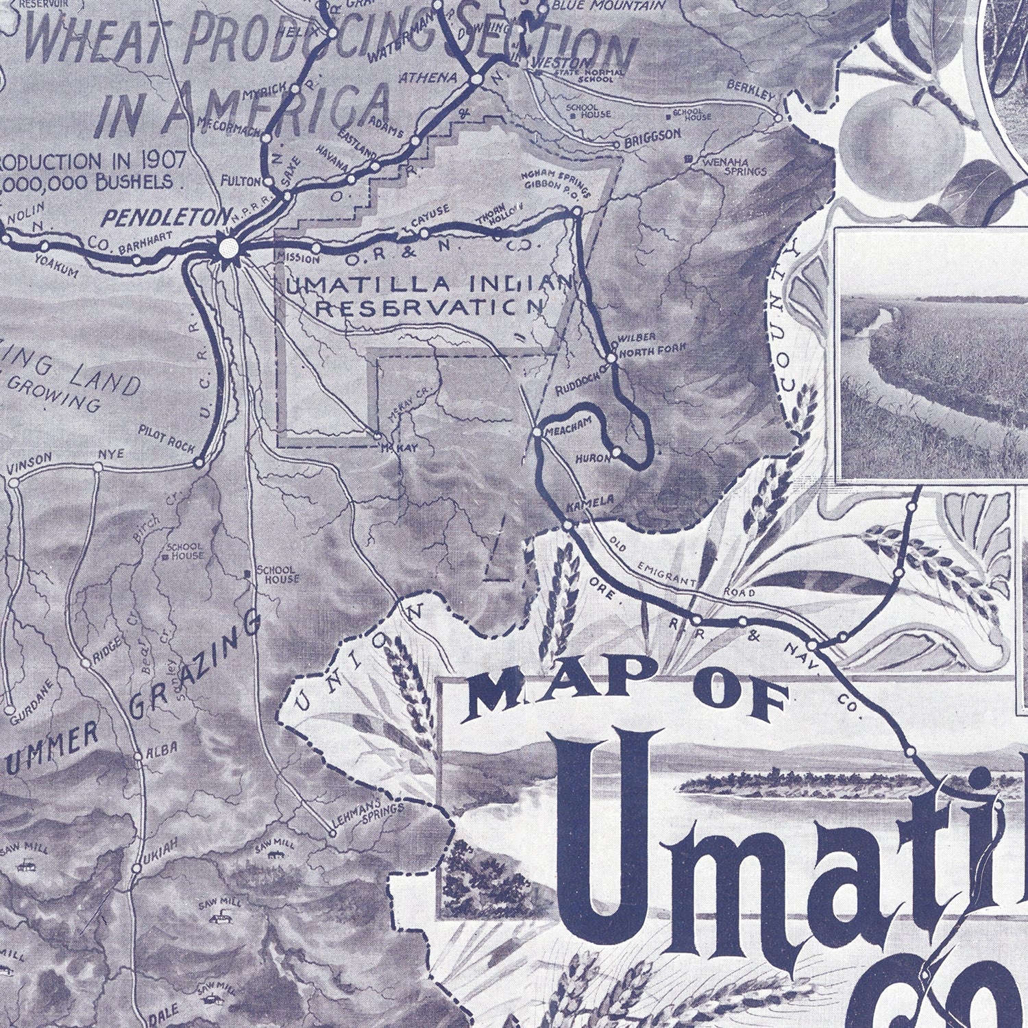 Vintage Map of Umatilla County, Washington 1908