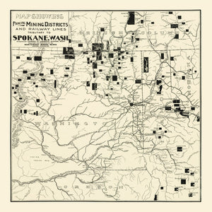 Vintage Map of Spokane Mining Districts, 1909