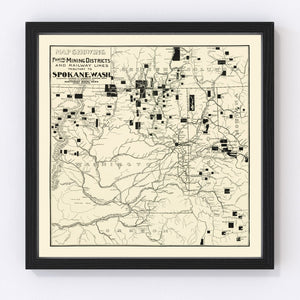 Vintage Map of Spokane Mining Districts, 1909