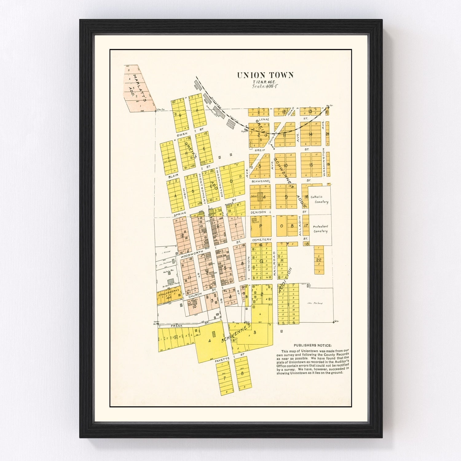 Vintage Map of Union Town, Washington 1910