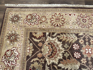 Vintage Indian Rug 9x12, Sultanabad Area Rug 9 x 12, Wool Hand Knotted Living Room Oriental Carpet, Eggplant and Khaki Color, Teawashed Rug