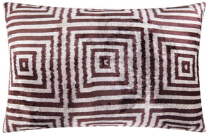 Handmade Velvet Throw Pillow - 16x24 Inches, Naturally Vegetable-Dyed, Premium Down Feather Insert - Brown and Beige Geometric Square Design, Luxury Home Decor Accent
