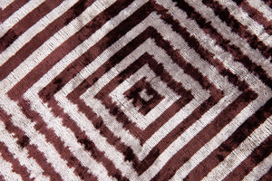 Handmade Velvet Throw Pillow - 16x24 Inches, Naturally Vegetable-Dyed, Premium Down Feather Insert - Brown and Beige Geometric Square Design, Luxury Home Decor Accent