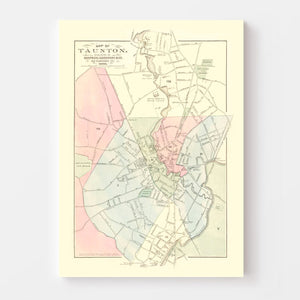 Vintage Map of Taunton, Massachusetts 1874