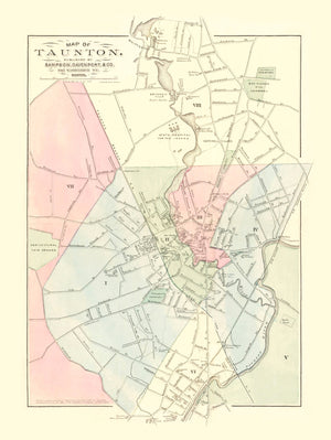 Vintage Map of Taunton, Massachusetts 1874