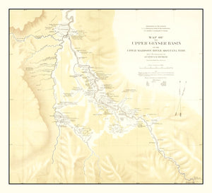 Vintage Map of Upper Geyser Basin on Upper Madison River 1872