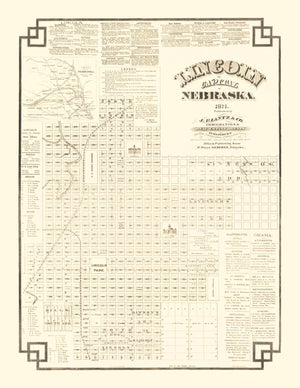 Vintage Map of Lincoln, Nebraska 1871