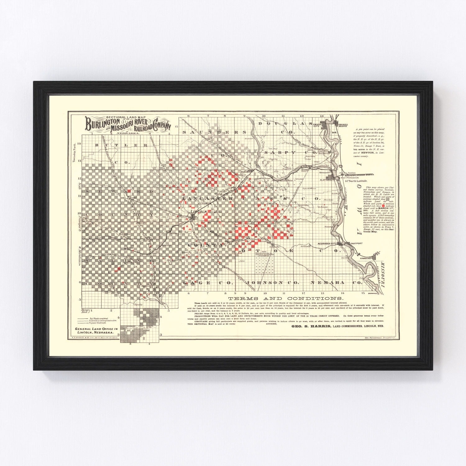 Vintage Railroad Map of Lincoln 1871