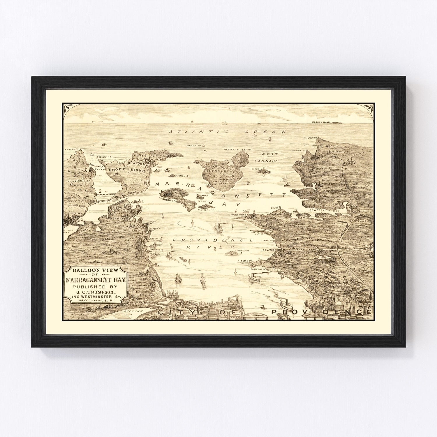 Vintage Narragansett Bay Map 1870