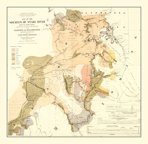 Vintage Map of the Sources of Snake River 1872
