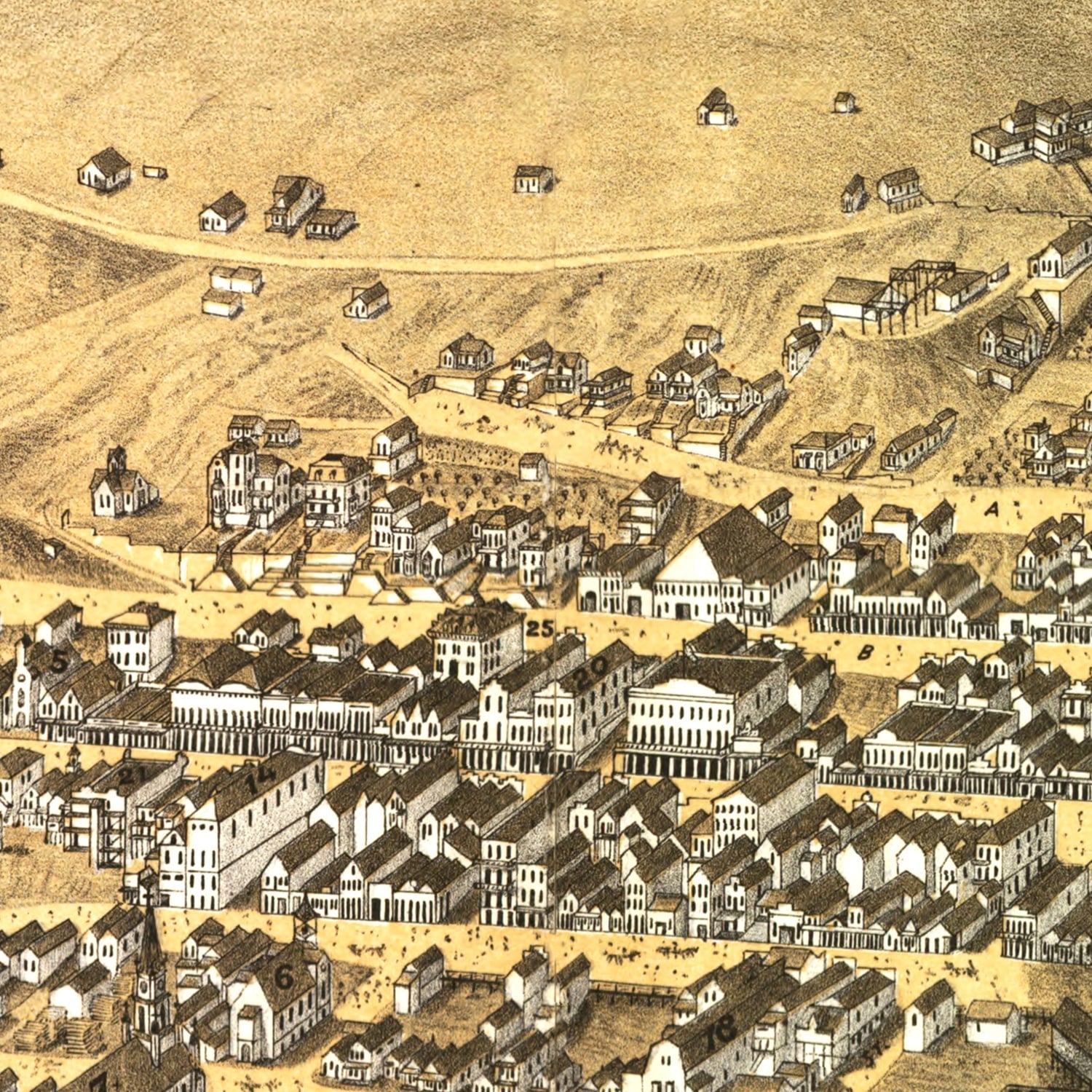 Vintage Map of Virginia City, Nevada 1875