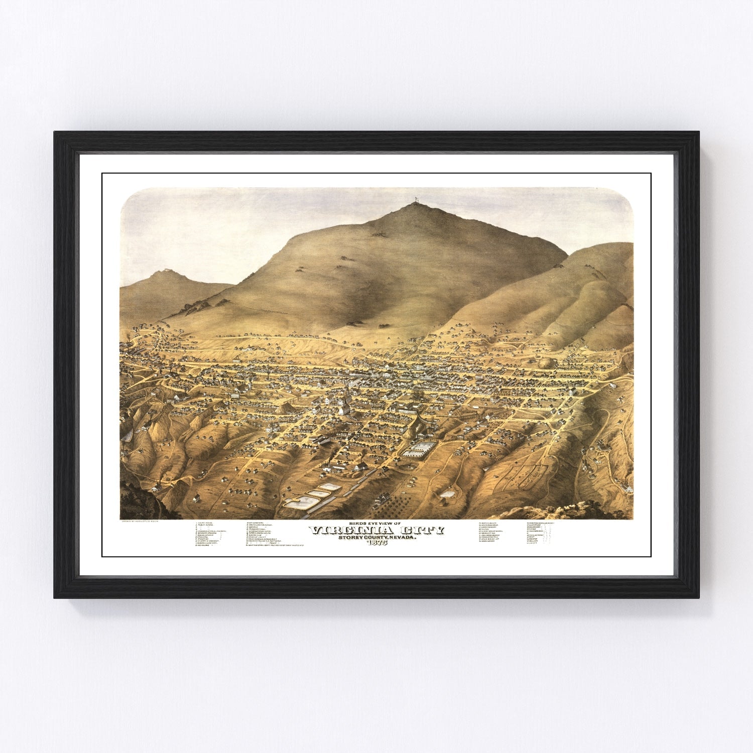 Vintage Map of Virginia City, Nevada 1875