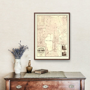 Vintage Topographical Map of Lake Tahoe 1874
