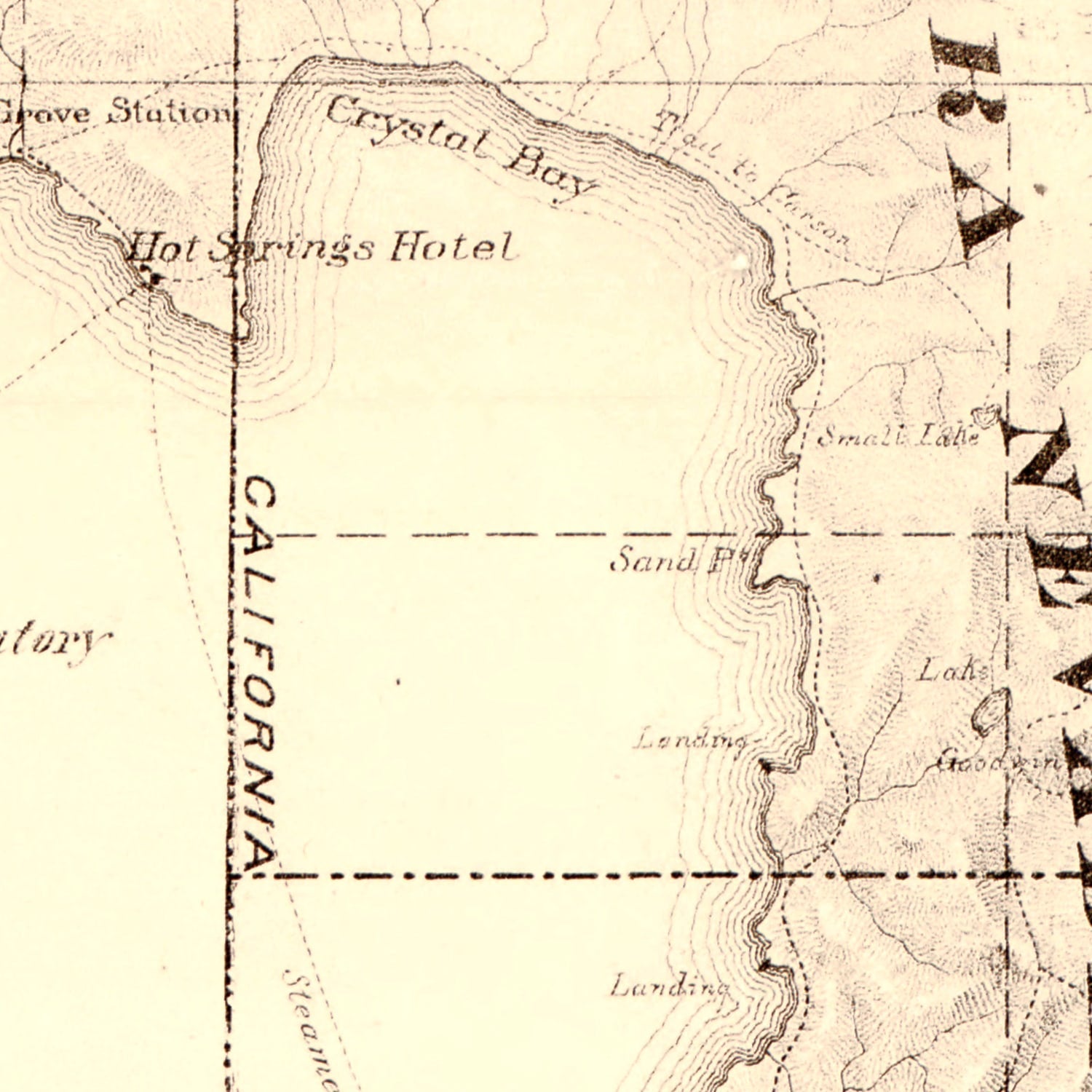 Vintage Topographical Map of Lake Tahoe 1874