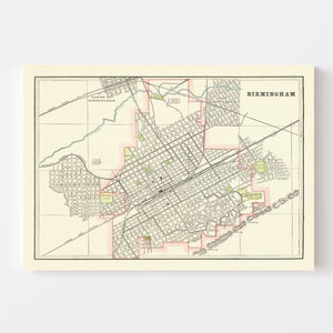 Vintage Map of Birmingham, Alabama 1895