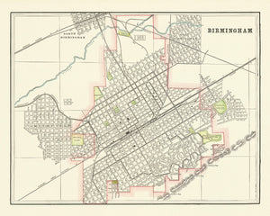 Vintage Map of Birmingham, Alabama 1895